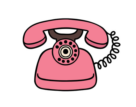 vintage glamour pink phone doodle cartoon icon. Colorful hand drawn retro telephone symbol. old fashioned technology. trendy old phone isolated vector illustrationのイラスト素材