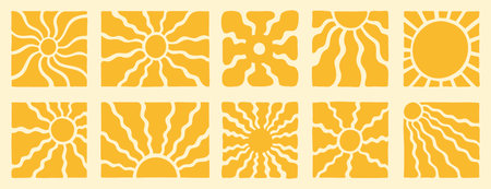 Retro groovy sun set. Yellow vector wavy geometric sunshine 60s, 70s. vintage style. abstract...