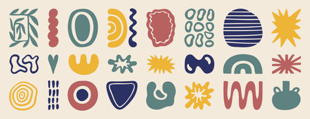 Abstract organic shapes set with smooth flowing forms, hand drawn