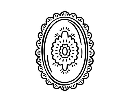 Lace doily top view as monochrome line art doodle, clean outline and contour, hand drawn.のイラスト素材