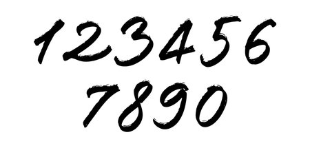 calligraphic acrylic, brush or ink numbers set. 1, 2, 3 for your design, grunge lettering on a black backgroundのイラスト素材