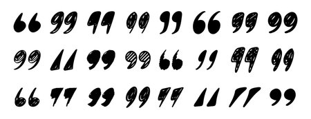 quotation mark doodle testured hand drawn icon set. quotation mark drawing line clipart symbol collectionのイラスト素材