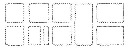 picture rectangle cute line wavy frame, frame doodle line hand drawn, outline border frame, scribble frame cute setのイラスト素材