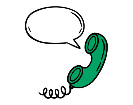 vintage green retro telephone with speech bubble icon doodle hand drawn. Cartoon line drawing clipart symbolのイラスト素材