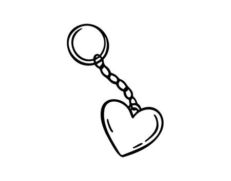 Keychain with love heart hand drawn doodle symbol, outline drawing keychain heartのイラスト素材