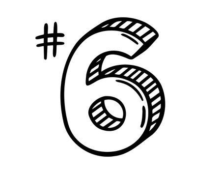 place number six or number 6 doodle hand drawn icon. Outline drawing number 6th place line clipart symbol.のイラスト素材