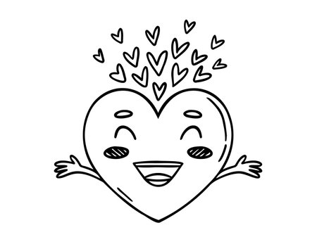 smiling heart character Valentines Day greeting card icon doodle hand drawn. Outline line drawing clipart symbolのイラスト素材