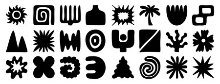 Abstract organic boho forms and shapes line art hand drawnのイラスト素材