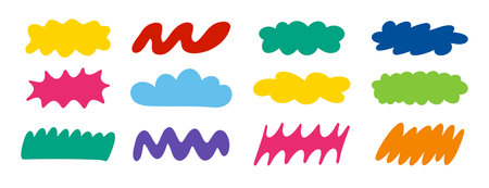 different abstract colorful cloud shapes. Hand drawn doodle flat design shapesのイラスト素材