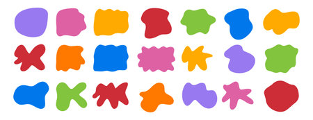 Organic shape abstract colorful isolated elements set. irregular round blot form graphic shape collectionのイラスト素材
