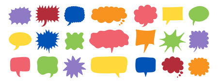 colorful speech bubbles set. Hand drawn vector cute communication bubbles. speech bubble collectionのイラスト素材