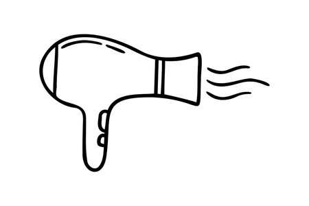 Hairdryer icon, hair dryer or fan doodle hand drawn icon. Outline line drawing clipart symbolのイラスト素材