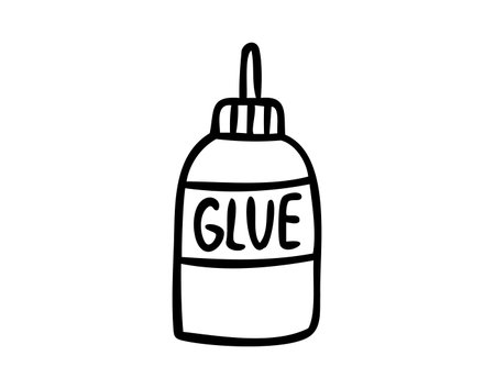 Glue bottle doodle for craft and school stationery, icon for planner and journal, hand drawn Monochrome line art outline, clean contour style, hand drawn.のイラスト素材