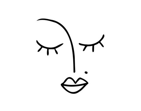 Glamour woman face portrait line art. Outline beauty girl face concept for print clothes, textileのイラスト素材