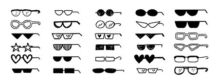 Thug glasses. Cool glasses graffiti grunge black sunglasses set, brush scribble hand drawn doodle elementsのイラスト素材