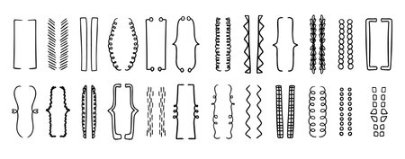 Hand drawn doodle brackets set. Scribble brackets and drawing in black. Wavy frames for text, silhouettes of parenthesis.のイラスト素材
