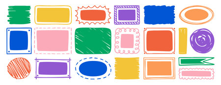 Hand drawn color frame doodle set border templateのイラスト素材