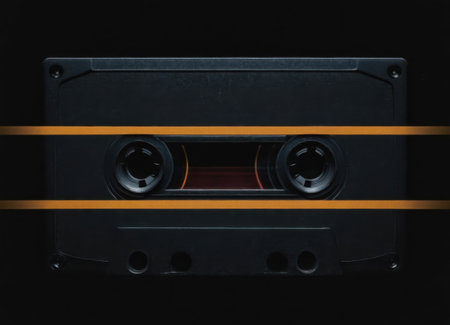 closeup of classic cassette tape bathed in warm studio lighting illustrating vintage music production vibesの素材