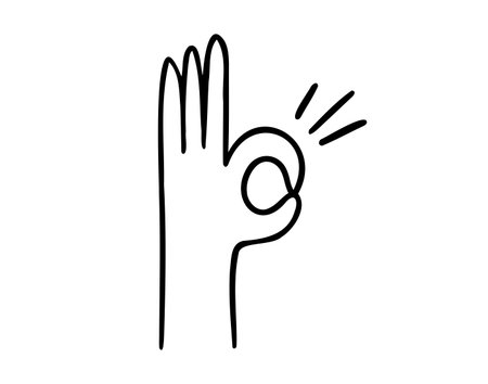 hand ok sign gesture doodle hand drawn icon. Outline drawing hand ok sign line clipart symbolのイラスト素材
