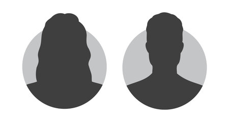 woman and man silhouette avatars or profile gray circle icon. male and female portraits, anonymous people icons in circle shapeのイラスト素材
