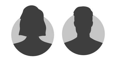 woman and man silhouette avatars or profile gray circle icon. male and female portraits, anonymous people icons in circle shapeのイラスト素材