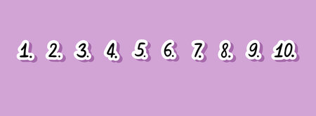 Colorful doodle number stickers checklist numbering. Cute list hand written numbers with dots....
