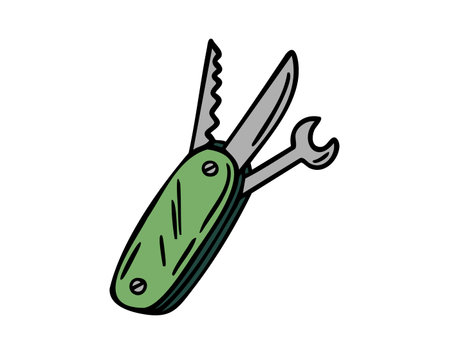 Multitool with various functions, hand drawn doodle