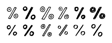 Percentage sign doodle hand drawn icon set. Outline drawing Percentage line clipart symbol collectionのイラスト素材