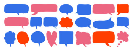 Crayon Speech Bubble Frames. Vector Chalk Talk Balloon. Text Box Doodle Set. Colorful Dialog Chat Illustrations, hand drawn. Suitable for stickers, logos, posters, packaging and printable projects.のイラスト素材
