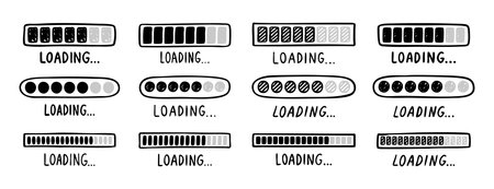 Loading bar doodle set progress indicator hand drawn icon