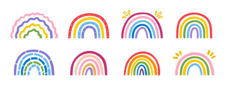 Hand drawn rainbow doodle set colorful line art designのイラスト素材