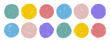 pastel watercolor circle textured set. Smear watercolour splash stain paints round collection. hand drawn boho color shape set.のイラスト素材