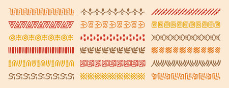 African tribal ethnic motive border doodle hand drawn style from geometrical shapes. boho scandinavian srtoke, traditional native decor.のイラスト素材