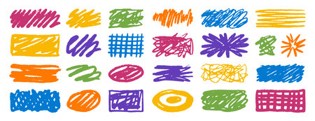 Hand drawn colored doodle shapes set sketch art elementsのイラスト素材