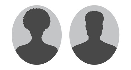woman and man silhouette avatars or profile gray icon in oval. male and female portraits, anonymous people icons in oval shapeのイラスト素材