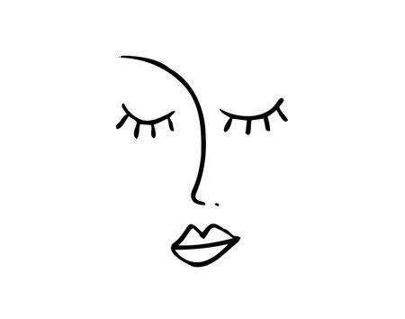 Glamour woman face portrait line art. Outline beauty girl face concept for print clothes, textileのイラスト素材