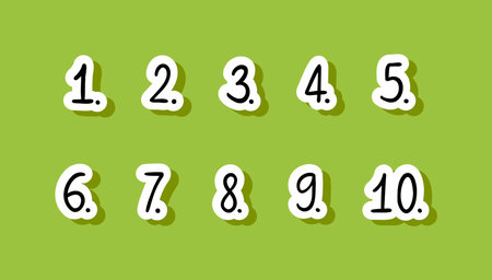 Colorful doodle number stickers checklist numbering. Cute list hand written numbers with dots....