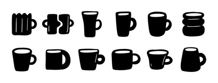 Hand drawn cups and mugs modern art style Matisse inspired designのイラスト素材