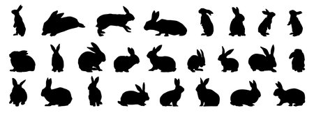 rabbit or bunny silhouette set. rabbit isolated farm animal realistic silhouette icon vector collectionのイラスト素材
