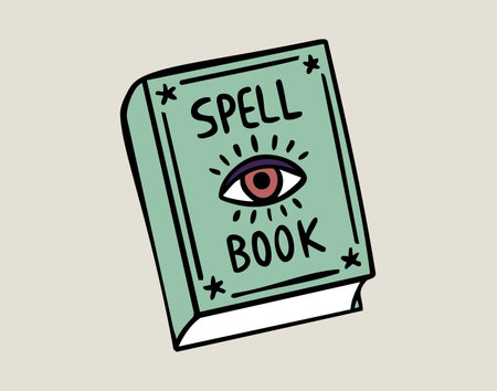 Spellbook green cover with eye, boho mystical witchy hand drawn style