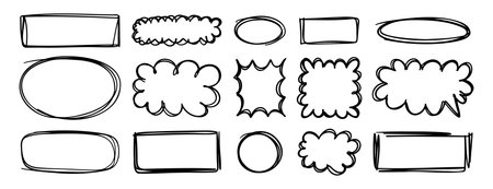 hand drawn black line frames for text box or photo. Scribble lines empty frame elements doodle strokeのイラスト素材