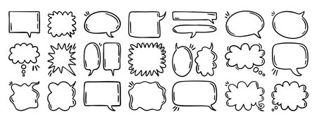Speech bubble doodle set chat balloon hand drawn line outline collection