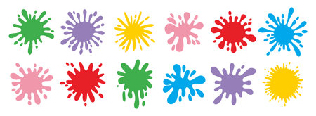 Colorful splatters different shapes. Bright stains and splashes. Ink blots collection clipart elements.のイラスト素材
