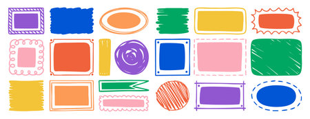 Hand drawn color frame doodle set border templateのイラスト素材