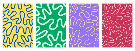 Bright wavy vertical backgrounds with neon playful colorways. Hand drawn.のイラスト素材