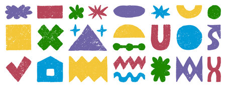 Grunge textural elements set, various abstract shapes collection, geometric shapes, elements for posters, social networks, and web design.のイラスト素材