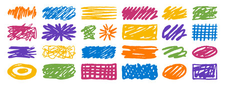 Hand drawn colored doodle shapes set sketch art elementsのイラスト素材