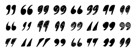 quotation mark doodle testured hand drawn icon set. quotation mark drawing line clipart symbol collectionのイラスト素材