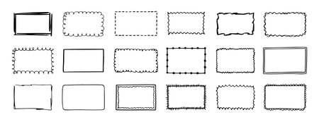 rectangular frames. doodle hand drawn borders set. decoration elementsのイラスト素材