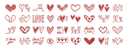 ornate black heart doodles with textured fills and decorative swashes, highcontrast layout suited for monochrome branding, tattoo flash, and editorial accents with bold graphic energyのイラスト素材